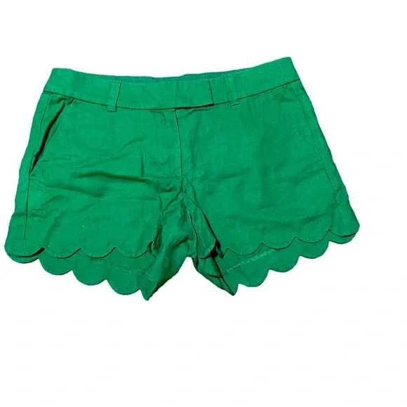 J. Crew Scalloped Edge Women’s Linen & Cotton Blend Shorts Green Size 4 - Picture 1 of 3